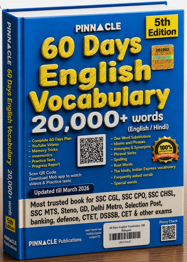 Pinnacle 60 Days English Vocabulary 20,000+ Words (English/Hindi) – 5th Edition